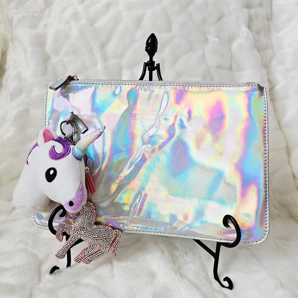 NWOT Iridescent Hologram Bag w/ Unicorn Charms - Picture 1 of 11